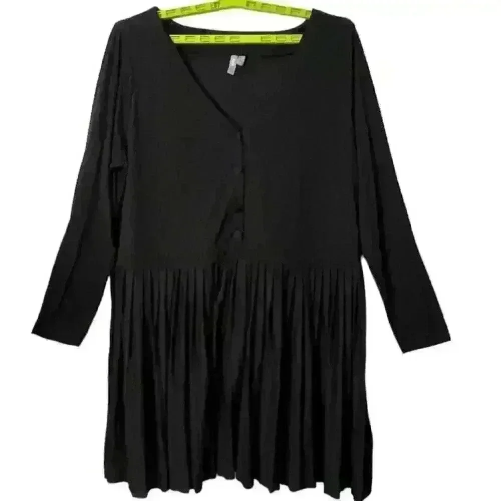 Asos Black Plus Size Long Sleeve Pleated Mini Dress Size 20 - Picture 10 of 10